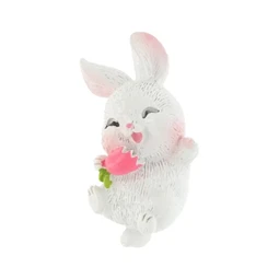 Dekoráció nyúl fekvő répával műanyag 3,8x2,3x2,1cm fehér 4db/csomag