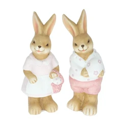 Dekoráció nyúl fiú, lány tojással álló kerámia 7x5,5x15cm rózsaszín, barna 2 féle 1db, figura nem választható