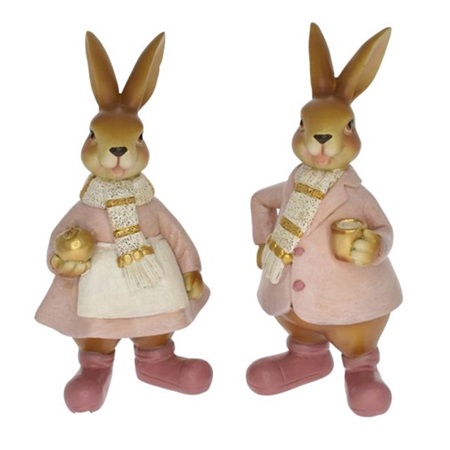 Dekoráció nyúl fiú,lány sálban álló poly 7x6,5x15,5cm rózsaszín, arany 2 féle 1db