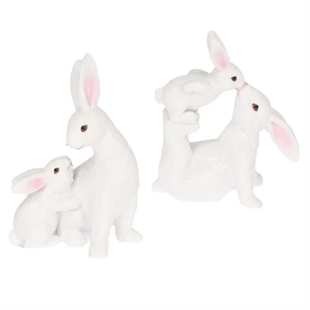 Dekoráció nyúl kis nyúllal poly 7,1x4,5x10,4cm, 8x3,7x9cm fehér 2 féle 1db, figura nem választható