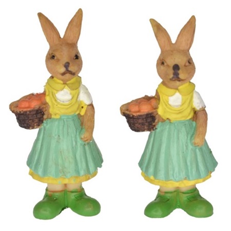 Húsvéti Őrület Dekoráció nyúl lány kosárral álló poly 2,7x2x6,5cm sárga,zöld 2db/csomag