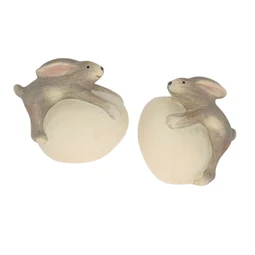 Dekoráció nyúl nagy tojással kerámia 9x5,7x8,1cm barna 2 féle 1db, figura nem választható