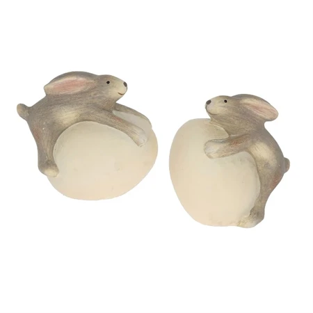 Dekoráció nyúl nagy tojással kerámia 9x5,7x8,1cm barna 2 féle 1db, figura nem választható
