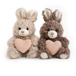 Dekoráció nyúl szívvel textil 16 cm barna-bézs 2 féle 1db, figura nem választható