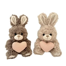 Dekoráció nyúl szívvel textil 16 cm barna-bézs 2 féle 1db, figura nem választható