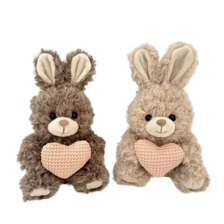 Dekoráció nyúl szívvel textil 16 cm barna-bézs 2 féle 1db, figura nem választható