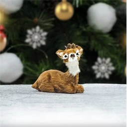 Dekoráció őzike ülő, fekvő 6cm barna