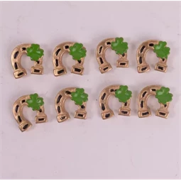 Dekoráció, patkó lóherével 2,2x2,1cm arany-zöld 8db/csomag