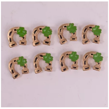 Dekoráció, patkó lóherével 2,2x2,1cm arany-zöld 8db/csomag