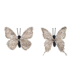 Dekoráció pillangó csipeszes 5,5cm hangjegy mintás glitteres 8db/csomag világos barna