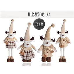 Dekoráció rénszarvas lány/fiú, textil 75cm barna/fehér, 2 féle 1db, figura nem választható