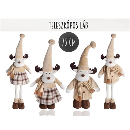 Dekoráció rénszarvas lány/fiú, textil 75cm barna/fehér, 2 féle 1db, figura nem választható