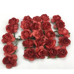 Dekoráció rózsa, papír 1,6cm 25db/csomag piros