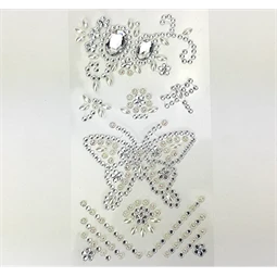 Dekoráció strasszkő öntapadós pillangó forma ezüst