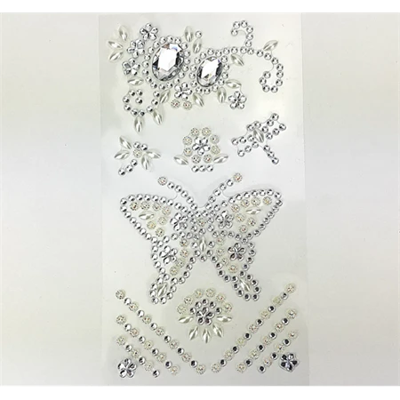 Dekoráció strasszkő öntapadós pillangó forma ezüst