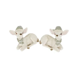 Dekoráció szarvas sapkában sállal fekvő glitteres poly 9,5x5,5x7,2cm fehér-szürke 2 féle 1db, figura nem válaszható