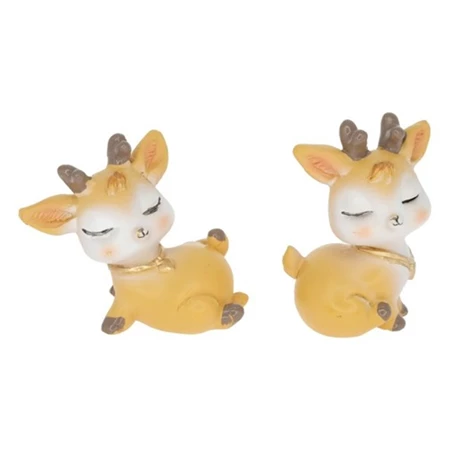 Dekoráció szarvas ülő, fekvő poly 3,9x3,2x5cm barna, fehér 2 féle 1db, figura nem választható