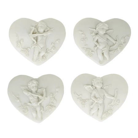 Dekoráció szív angyallal mágneses poly 5,4x1,6x4,5 cm fehér 4 féle 1db, figura nem választható