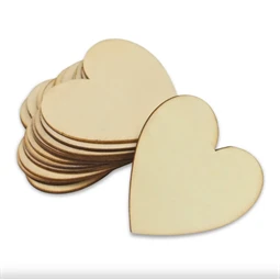 Dekoráció szív, fa 7cm natúr 12db/csomag