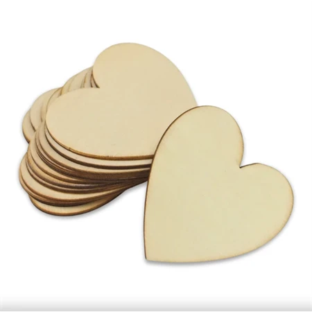 Dekoráció szív, fa 7cm natúr 12db/csomag