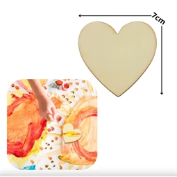 Dekoráció szív, fa 7cm natúr 12db/csomag