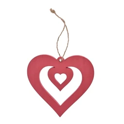 Dekoráció szív, fa, akasztós, 7cm piros