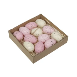 Dekoráció tojás akasztós műanyag 4cm rózsaszín, krém 12db/csomag