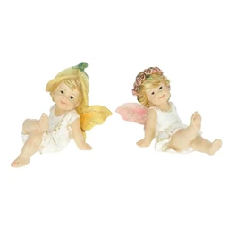 Dekoráció tündér virágkoszorúval ülő, glitteres poly 9x6,2x7cm rózsaszín, fehér 2 féle 1db, figura nem választható