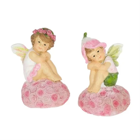 Dekoráció tündér virágszíven ülő poly 7,5x6,7x11,5cm rózsaszín 2 féle 1db, figura nem választható