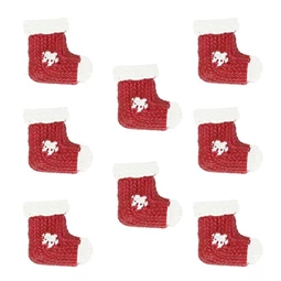 Dekoráció zokni hópehely mintával, öntapadós poly 2,5x0,5x2,5 cm piros, fehér 8db/csomag
