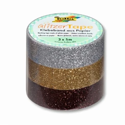 Dekorációs ragasztószalag 3db 15mm x 5m glitteres ragasztószalag, csillogó arany, ezüst, barna WASHI TAPE