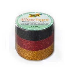 Dekorációs ragasztószalag 3db 15mm x 5m glitteres ragasztószalag, csillogó fekete, piros, arany WASHI TAPE