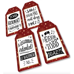 Dekorációs tábla, ajándékkísérő, nyomatott karton tábla 2mm-es, 7x4cm humoros, A kevesebb több 4db/csomag
