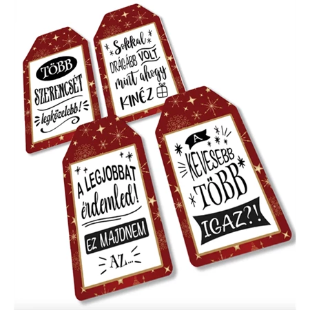 Dekorációs tábla, ajándékkísérő, nyomatott karton tábla 2mm-es, 7x4cm humoros, A kevesebb több 4db/csomag