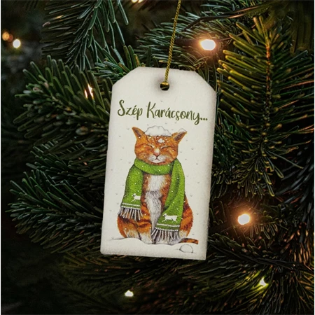 Dekorációs tábla, ajándékkísérő, nyomatott karton tábla 3mm-es, 5,9x3cm Szép Karácsony... felirat