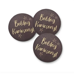 Dekorációs tábla, ajándékkísérő, nyomatott karton tábla 3mm-es, 5cm Boldog Karácsonyt felirat barna