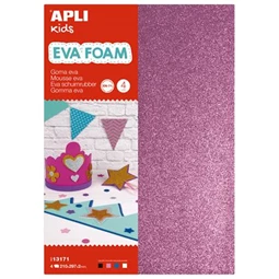 Dekorgumi A/4 4db/cs 2 mm glitteres APLI Eva Sheets 4 szín