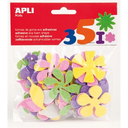 Dekorgumi virágok APLI Eva Sheets öntapadó, glitteres, vegyes színek, 48db/csomag