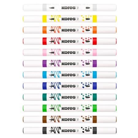 Dekormarker készlet 12db-os akril, 1-2 mm, kétvégű, KORES  K-Kreative, szinte mindenre jó