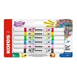 Dekormarker készlet 6db-os akril, 1-2 mm, kétvégű, KORES  K-Kreative, szinte mindenre jó