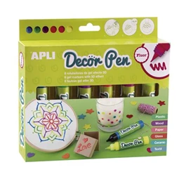 Dekortoll készlet, APLI Decor Pen 3D hatású zselés dekortoll, glitteres 6x25ml neon