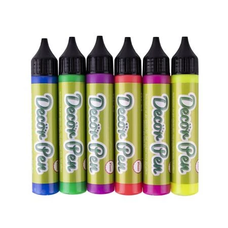 Dekortoll készlet, APLI Decor Pen 3D hatású zselés dekortoll, glitteres 6x25ml neon