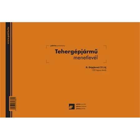 D.gépj. 21/új  A/4 Fekvő Tehergépkocsi menetlevél 100lapos PD