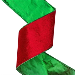 Díszkötöző szalag bársony 100mmx5m drótos 2 szinű piros-zöld