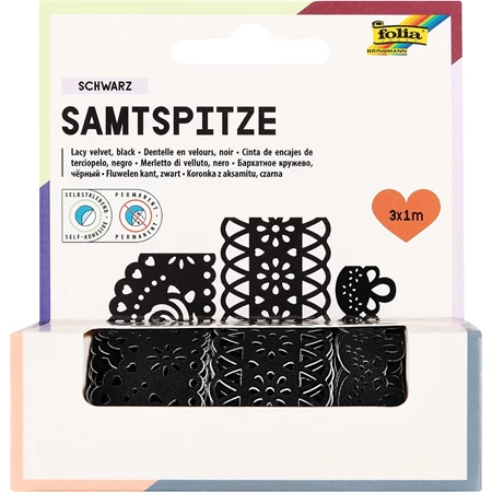 Díszkötöző szalag csipke 3x1 méter, öntapadós, folklore fekete