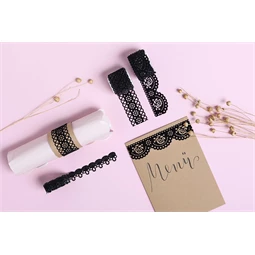 Díszkötöző szalag csipke 3x1 méter, öntapadós, folklore fekete