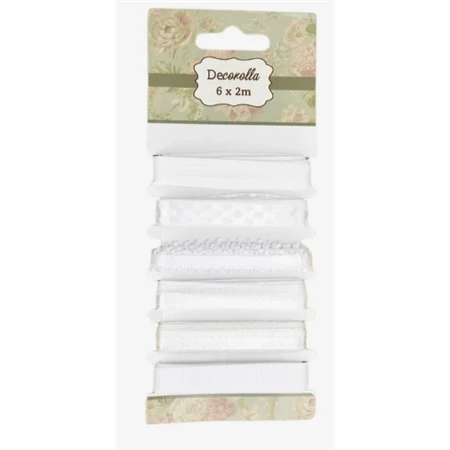 Díszkötöző szalag csipke 6x2m fehér