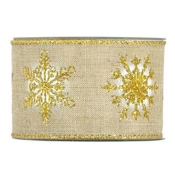 Díszkötöző szalag hópehellyel textil 63mmx10m bézs-arany