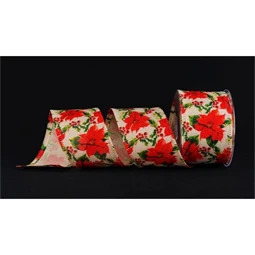Díszkötöző szalag mikulás virág mintás, textil 70mmx15m színes