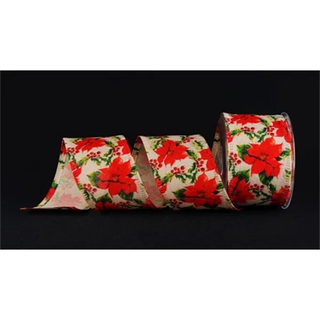 Díszkötöző szalag mikulás virág mintás, textil 70mmx15m színes